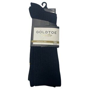 Goldtoe Signature Mens Black Crew Socks‎ 3 Pair Shoe Sizes 6-12.5